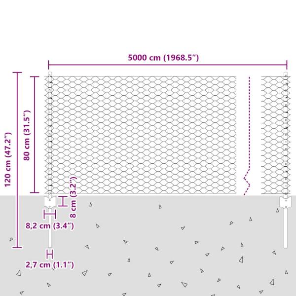 Zaun mit Pfosten Silber 0,8 x 50 m Stahl