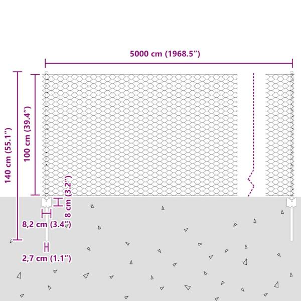 Zaun mit Pfosten Silber 1 x 50 m Stahl