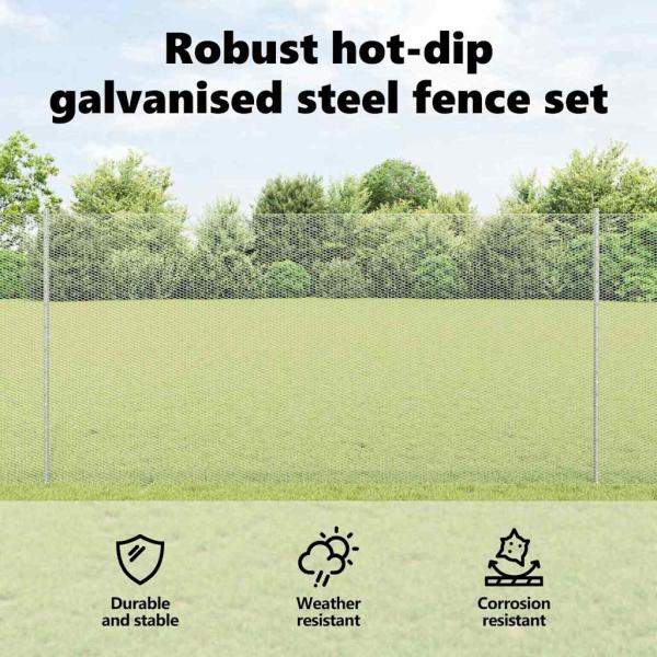 Zaun mit Pfosten Silber 1,2 x 50 m Stahl