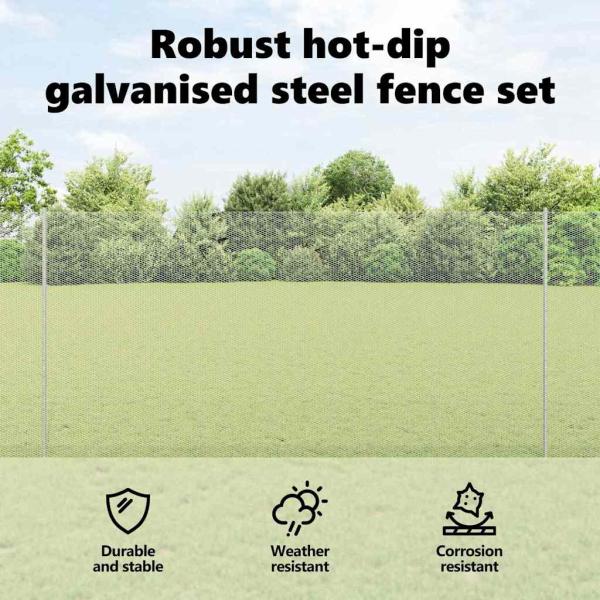 Zaun mit Pfosten Silber 1,5 x 50 m Stahl