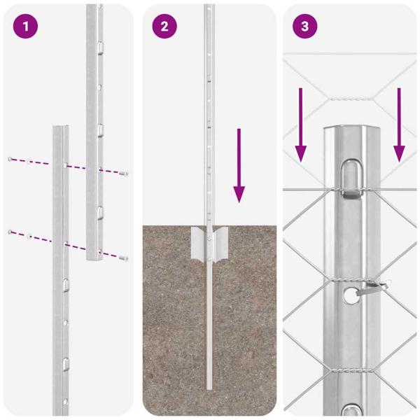 Zaun mit Pfosten Silber 1,5 x 50 m Stahl