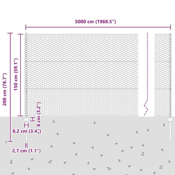 Zaun mit Pfosten Silber 1,5 x 50 m Stahl