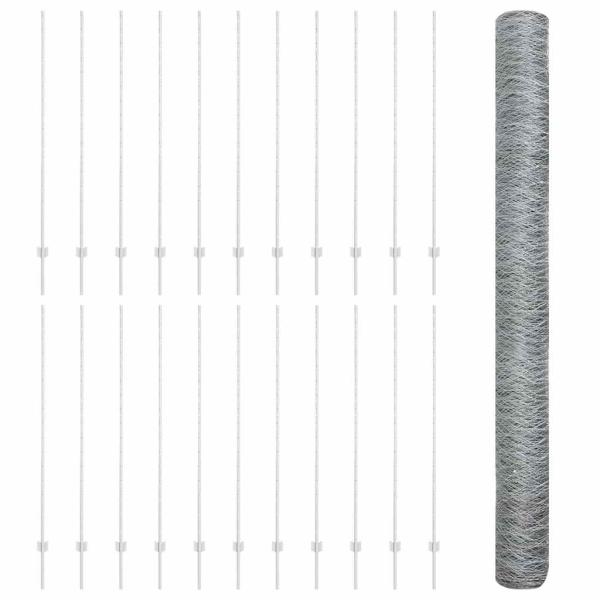 Sechseckzaun mit Pfosten 50 x 1,6 m Verzinkter Stahl Silber