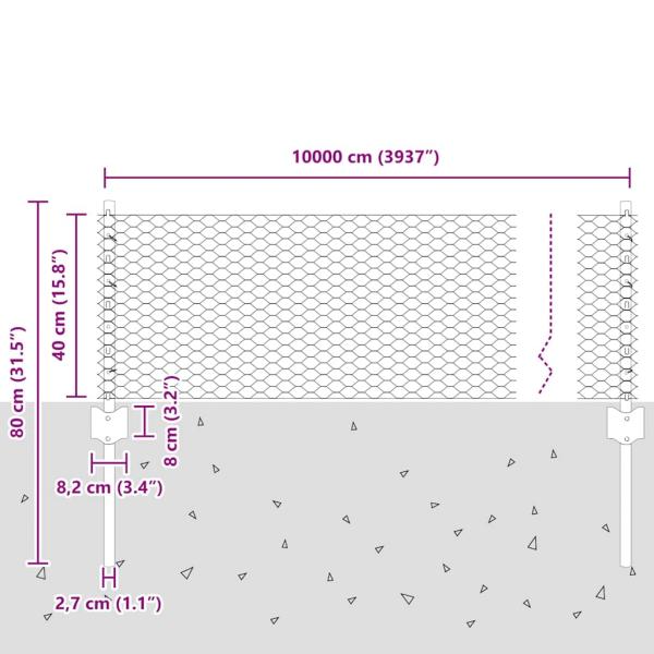 Zaun mit Pfosten Silber 0,4 x 100 m Stahl