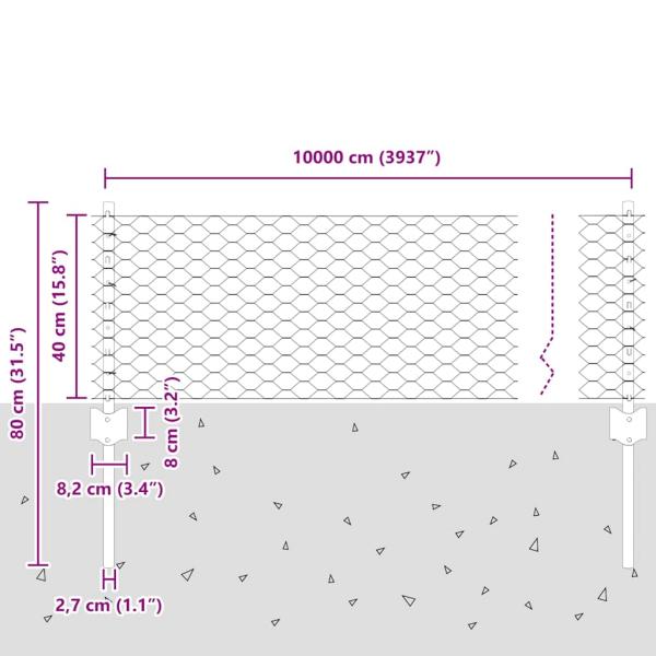 Zaun mit Pfosten Silber 0,4 x 100 m Stahl