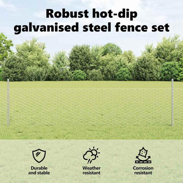 Zaun mit Pfosten Silber 0,5 x 100 m Stahl