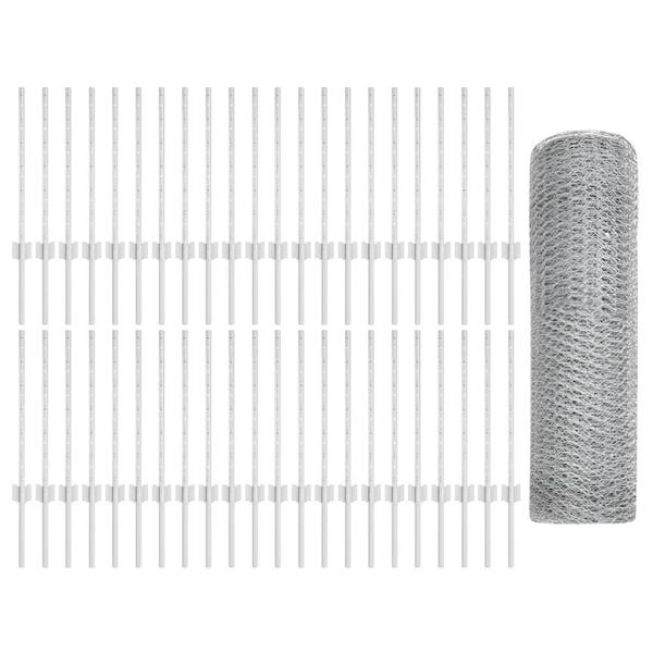 Zaun mit Pfosten Silber 0,6 x 100 m Stahl