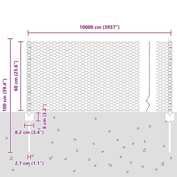 Zaun mit Pfosten Silber 0,6 x 100 m Stahl