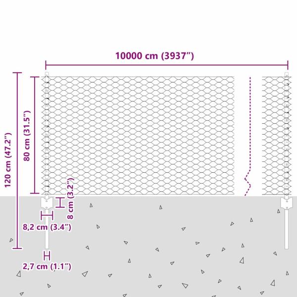 Zaun mit Pfosten Silber 0,8 x 100 m Stahl