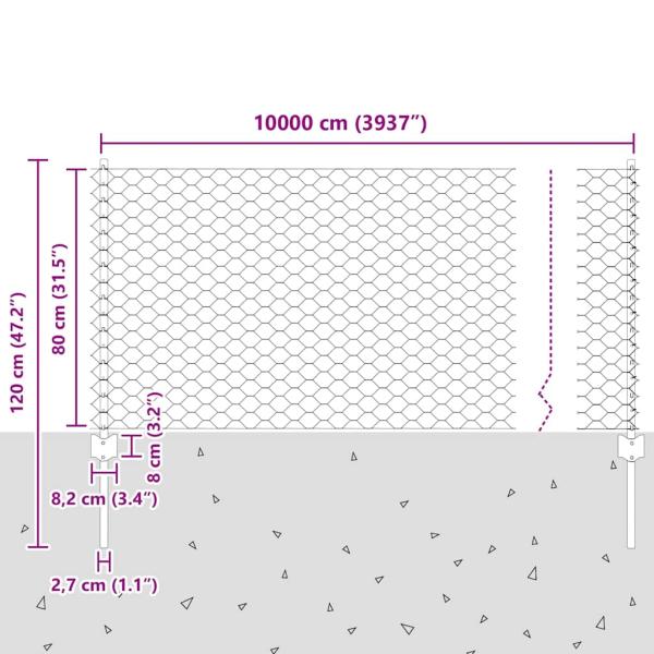 Zaun mit Pfosten Silber 0,8 x 100 m Stahl