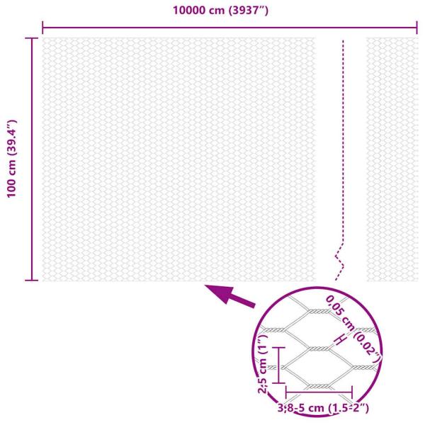 Sechseckiger Zaun mit Pfosten 100 x 1 m Verzinkter Stahl Silber