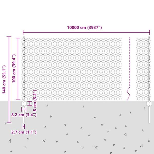 Zaun mit Pfosten Silber 1 x 100 m Stahl