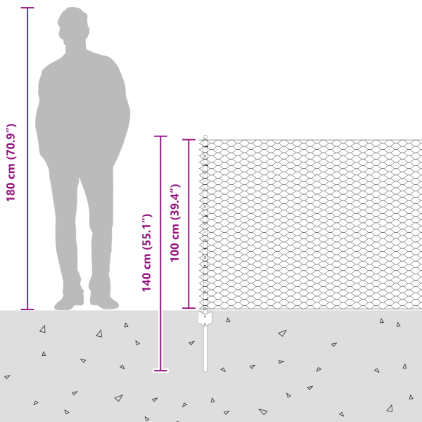 Sechseckiger Zaun mit Pfosten 100 x 1 m Verzinkter Stahl Silber