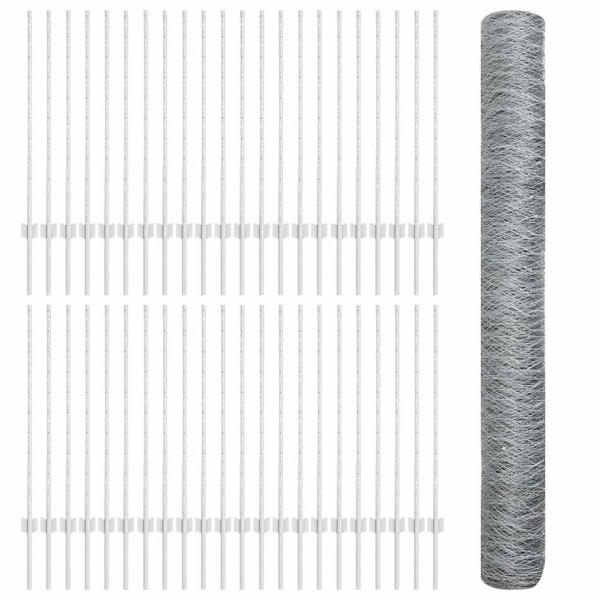 Sechseckiger Zaun mit Pfosten 100 x 1 m Verzinkter Stahl Silber