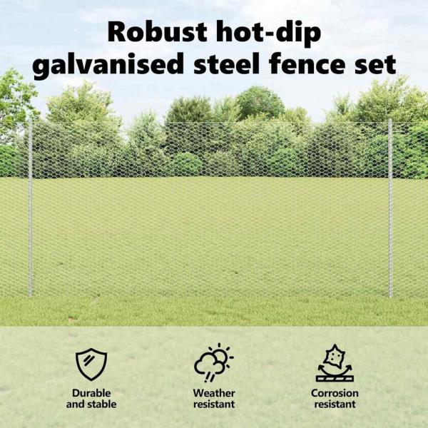 Zaun mit Pfosten Silber 1,2 x 100 m Stahl