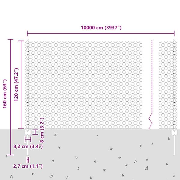 Zaun mit Pfosten Silber 1,2 x 100 m Stahl