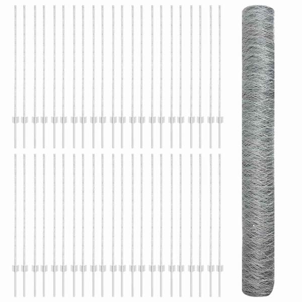 Zaun mit Pfosten Silber 1,2 x 100 m Stahl