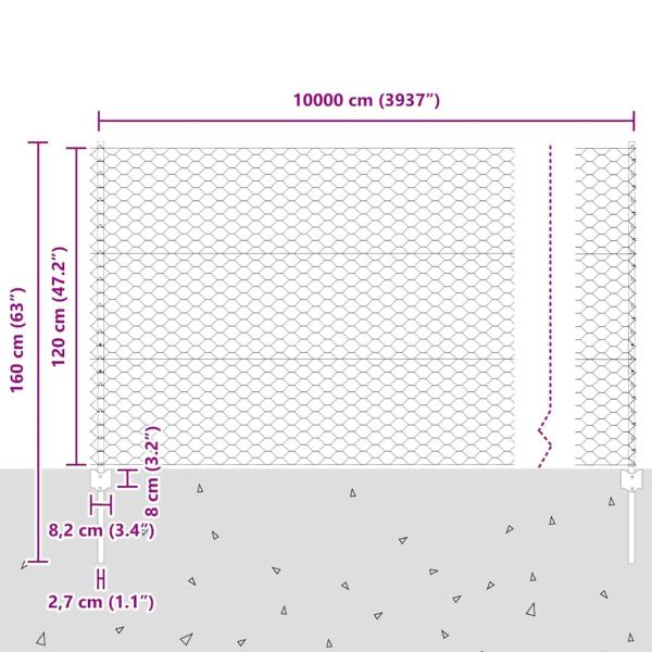 Zaun mit Pfosten Silber 1,2 x 100 m Stahl