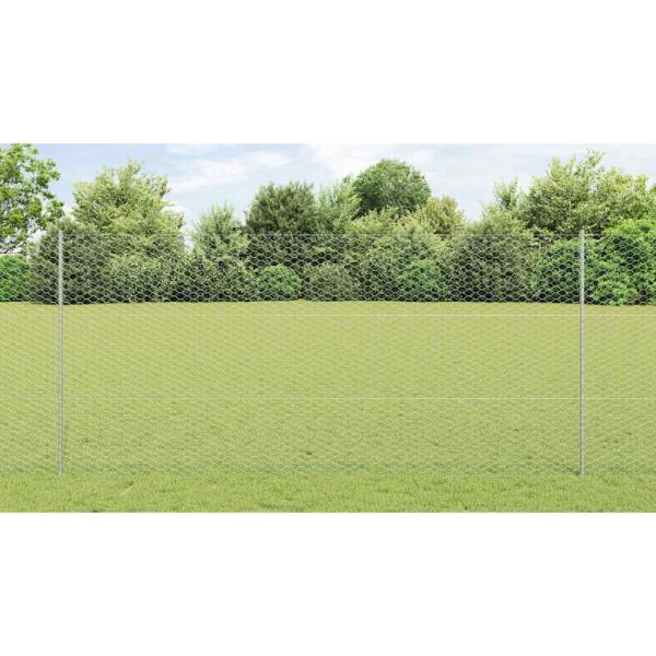 Zaun mit Pfosten Silber 1,4 x 100 m Stahl