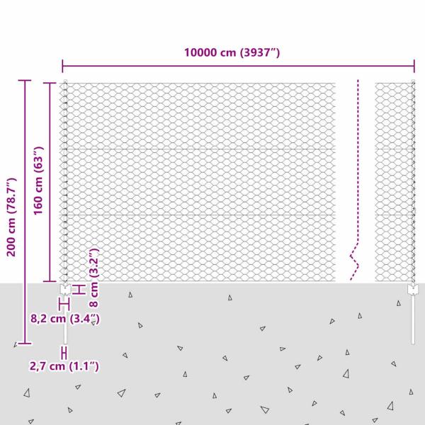 Zaun mit Pfosten Silber 1,6 x 100 m Stahl