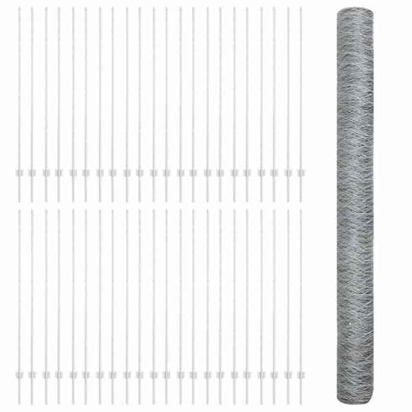 Zaun mit Pfosten Silber 1,6 x 100 m Stahl