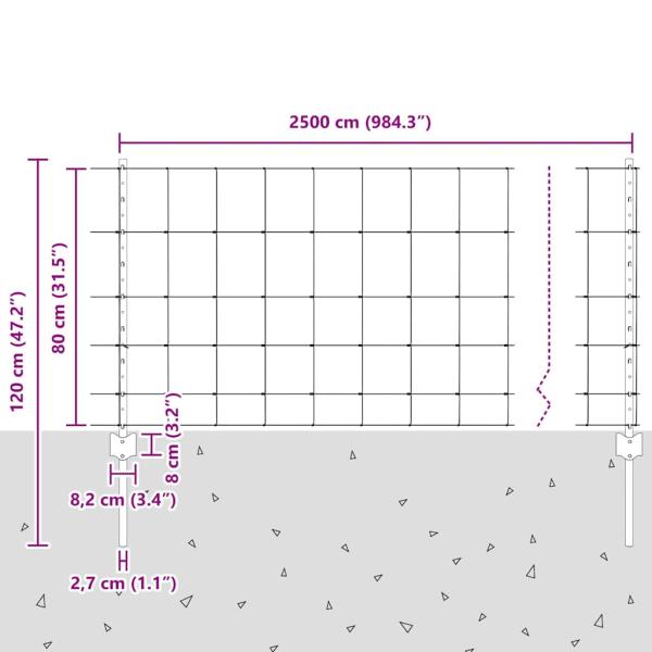 Zaun mit Pfosten Silber 0,8 x 25 m Stahl