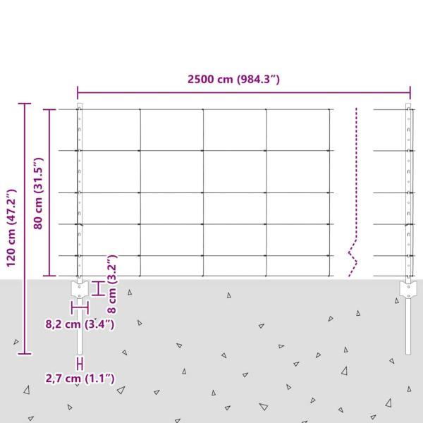 Zaun mit Pfosten Silber 0,8 x 25 m Stahl