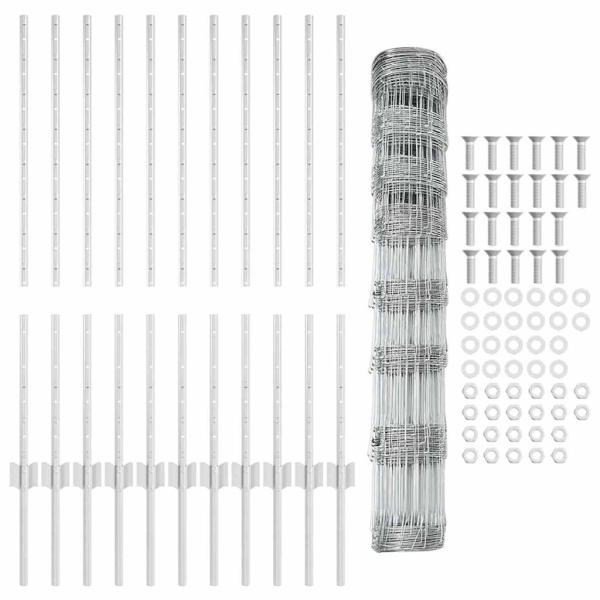 Zaun mit Pfosten Silber 1 x 25 m Stahl