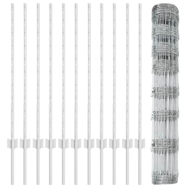 Zaun mit Pfosten Silber 1 x 25 m Stahl