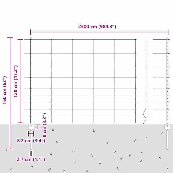 Zaun mit Pfosten Silber 1,2 x 25 m Stahl
