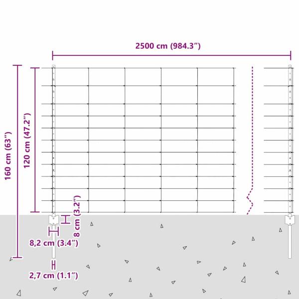 Zaun mit Pfosten Silber 1,2 x 25 m Stahl