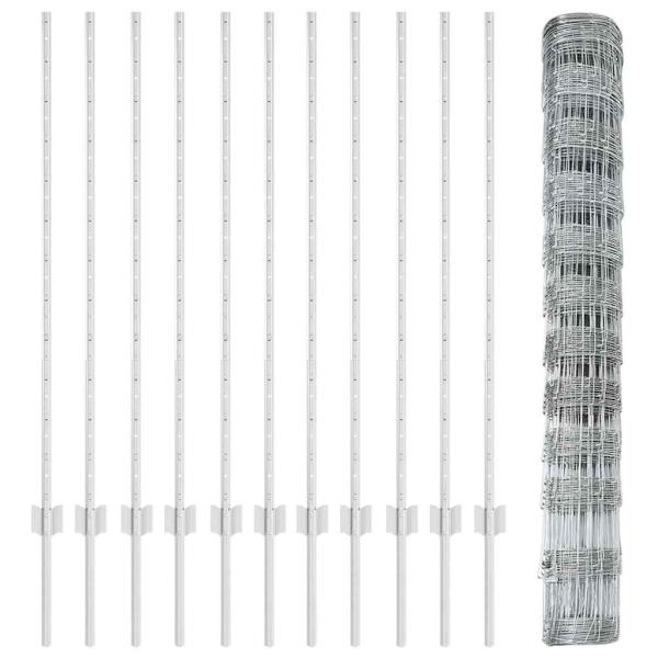 Zaun mit Pfosten Silber 1,2 x 25 m Stahl
