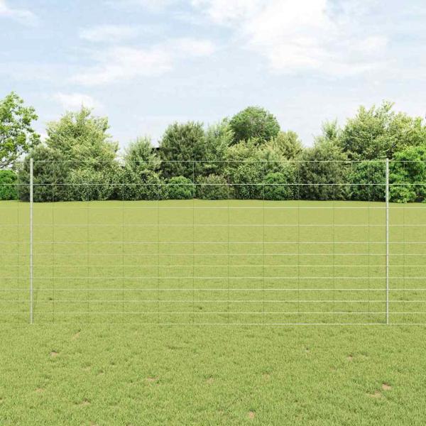ARDEBO.de - Wildzaun mit Pfosten 25 x 1,4 m Verzinkter Stahl Silber Netz