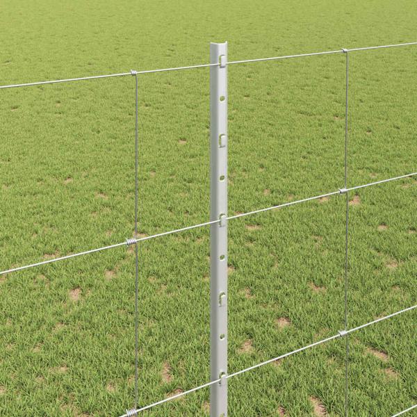 Wildzaun mit Pfosten 25 x 1,4 m Verzinkter Stahl Silber Netz