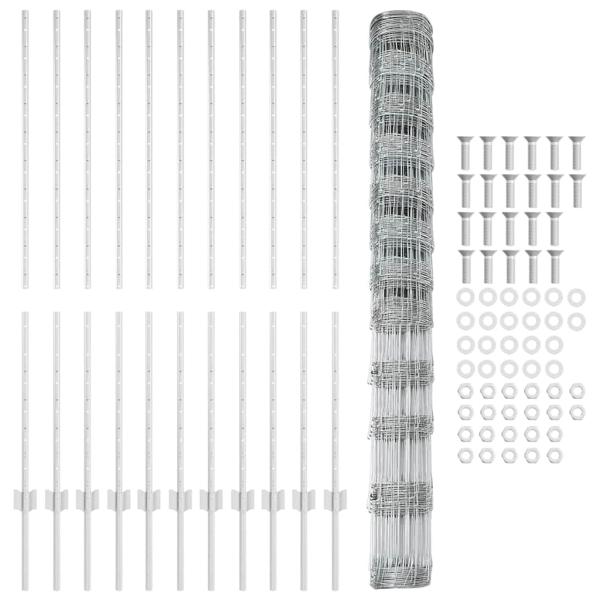 Wildzaun mit Pfosten 25 x 1,4 m Verzinkter Stahl Silber Netz