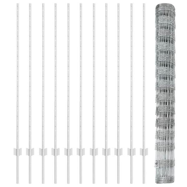 Zaun mit Pfosten Silber 1,4 x 25 m Stahl
