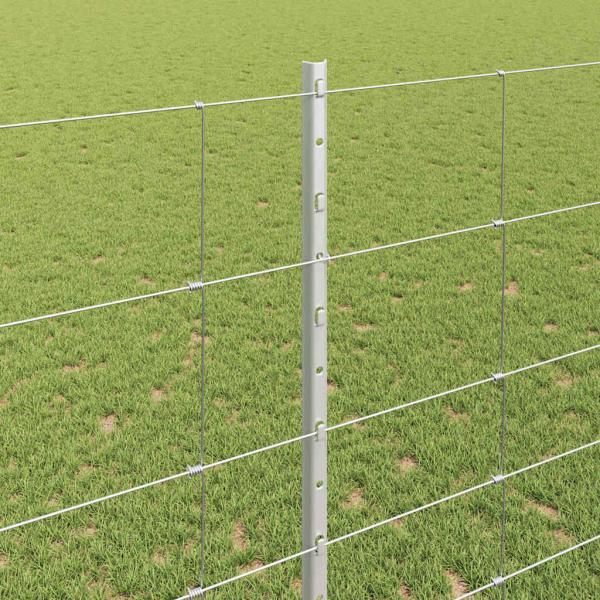 Wildzaun mit Pfosten 25 x 1,4 m Verzinkter Stahl Silber Netz