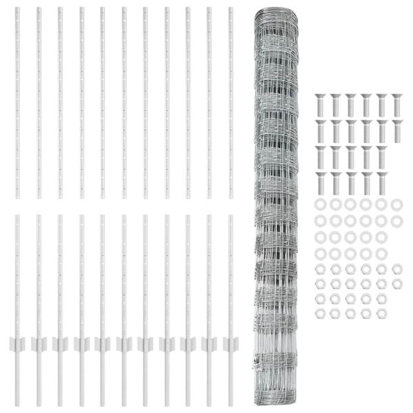 Wildzaun mit Pfosten 25 x 1,4 m Verzinkter Stahl Silber Netz