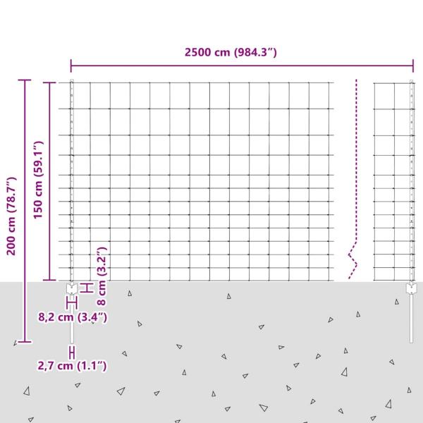 Zaun mit Pfosten Silber 1,5 x 25 m Stahl