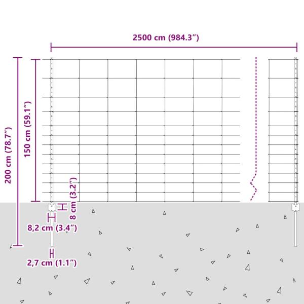 Zaun mit Pfosten Silber 1,5 x 25 m Stahl
