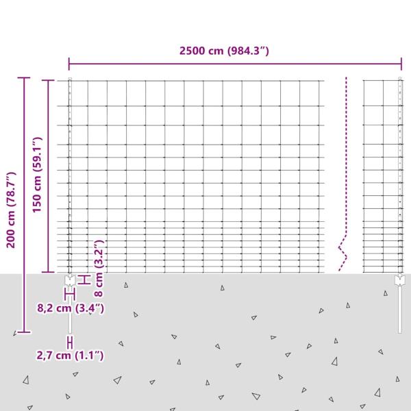 Zaun mit Pfosten Silber 1,5 x 25 m Stahl