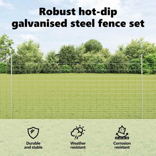 Zaun mit Pfosten Silber 1,5 x 25 m Stahl