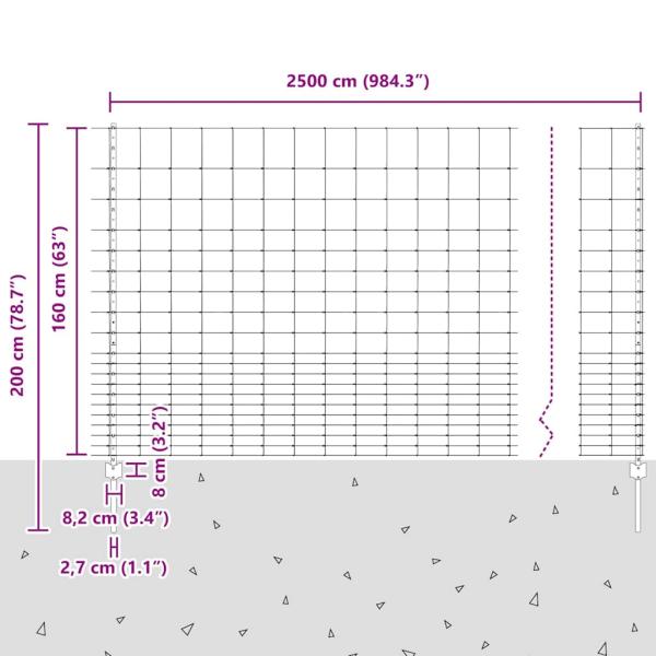 Zaun mit Pfosten Silber 1.6 x 25 m Stahl