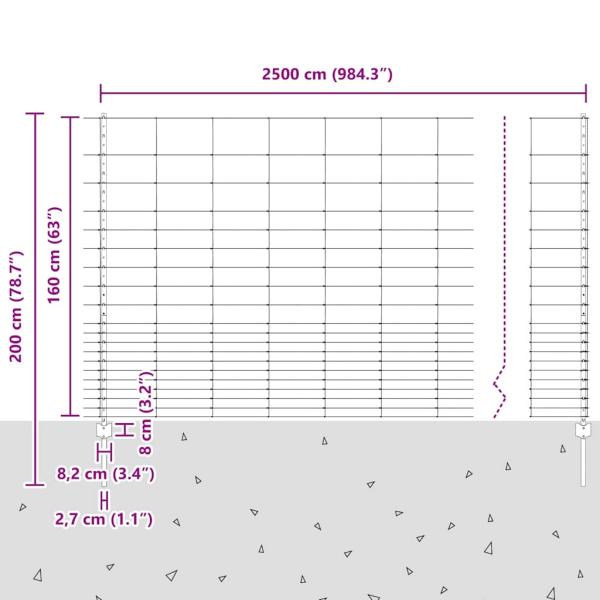 Zaun mit Pfosten Silber 1.6 x 25 m Stahl
