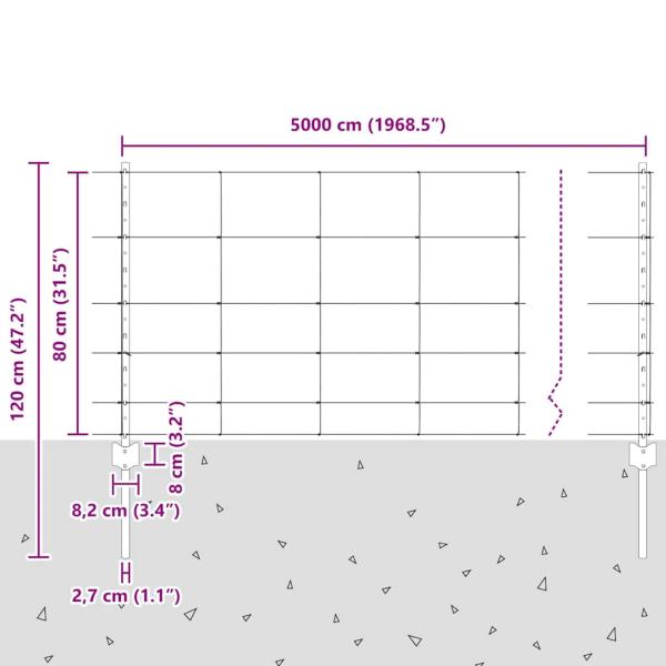 Zaun mit Pfosten Silber 0,8 x 50 m Stahl