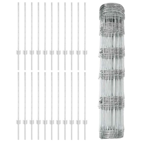 Zaun mit Pfosten Silber 0,8 x 50 m Stahl