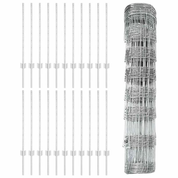 Zaun mit Pfosten Silber 0,8 x 50 m Stahl