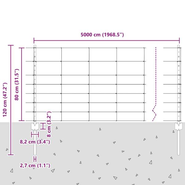 Zaun mit Pfosten Silber 0,8 x 50 m Stahl