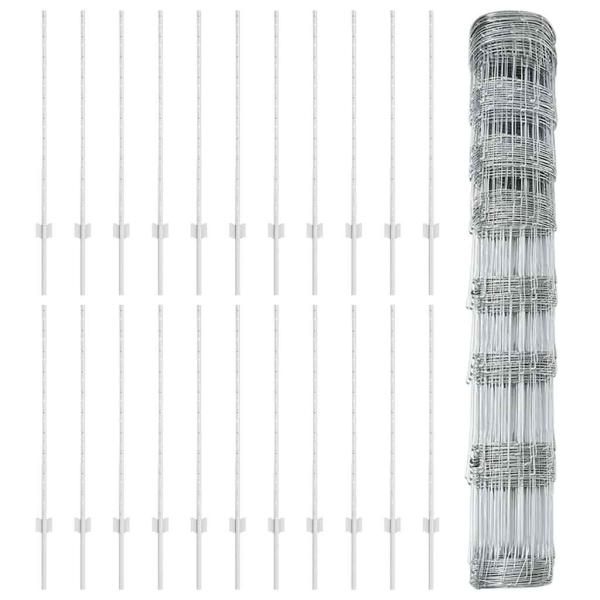Zaun mit Pfosten Silber 1 x 50 m Stahl