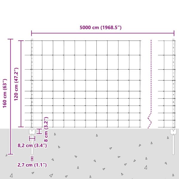 Zaun mit Pfosten Silber 1,2 x 50 m Stahl